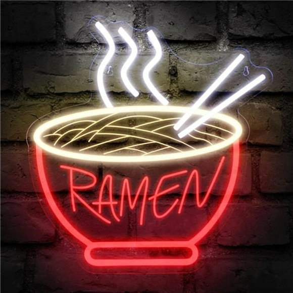 Red Ramen Neon Sign Bright VIVID Red Bowl Japanese Wall Decor 11.8x12.4